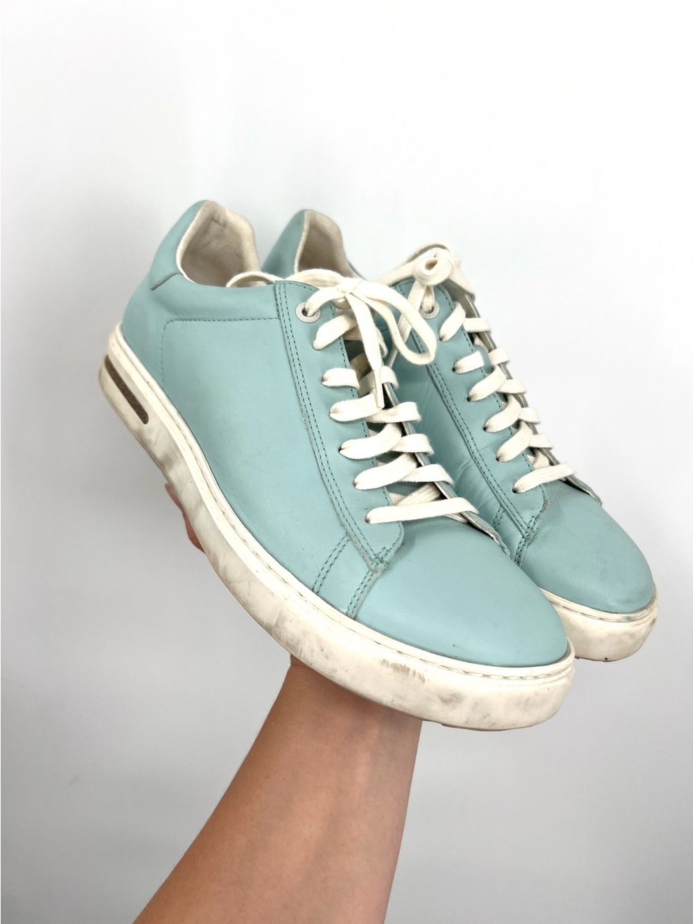 Birkenstock Light Blue Bend Low Leather Lace Up Sneakers in Surf Green 41